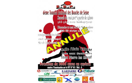 ANNULATION du 6eme tournoi National des Boucles de Seine les 06 et 07 mai 2017