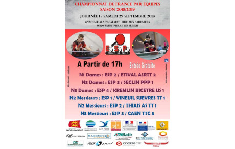 Reprise du championnat national 2018 à domicile samedi 29/09/2018